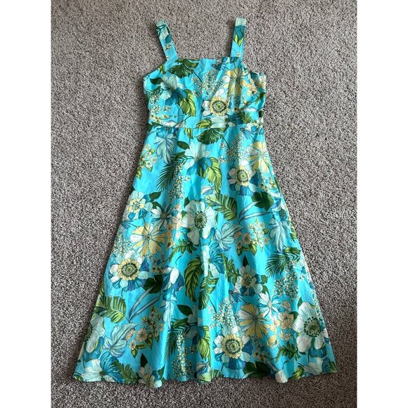 Talbots Linen Women's Sz 6 A-Line Midi Sundress Floral Blue - Picture 8 of 9